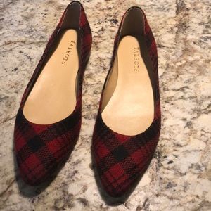 Red and black plaid flats